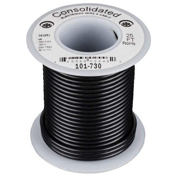 Main product image for Consolidated Stranded 16 AWG Hook-Up Wire 25 ft. Bla 101-730
